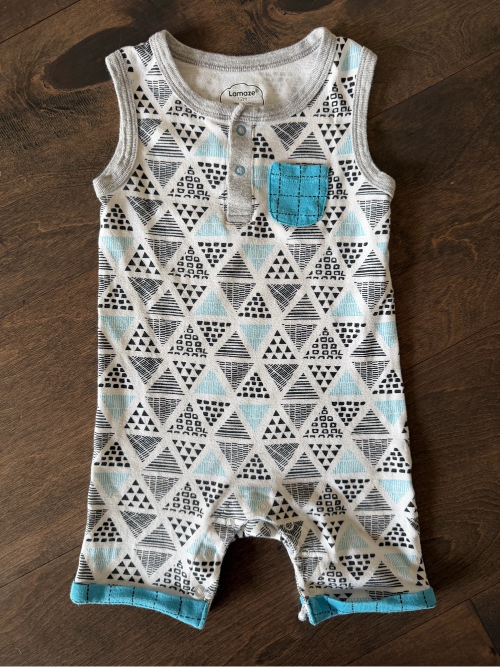 Lamaze White & Teal Triangle Print Tank Romper